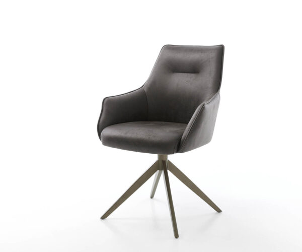 Étkezőszék Alja-Flex karfás mikroszálas antracit vintage kereszt láb széles titán effekt felület 360° forgatható zsákrugós matraccal