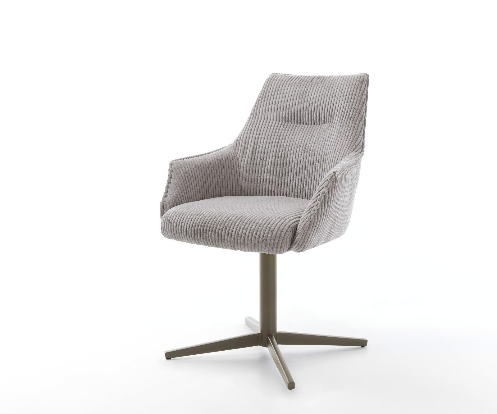 Étkezőszék Alja-Flex karfás kordbársony ezüstszürke fém láb titán effekt felület 360° forgatható zsákrugós matraccal