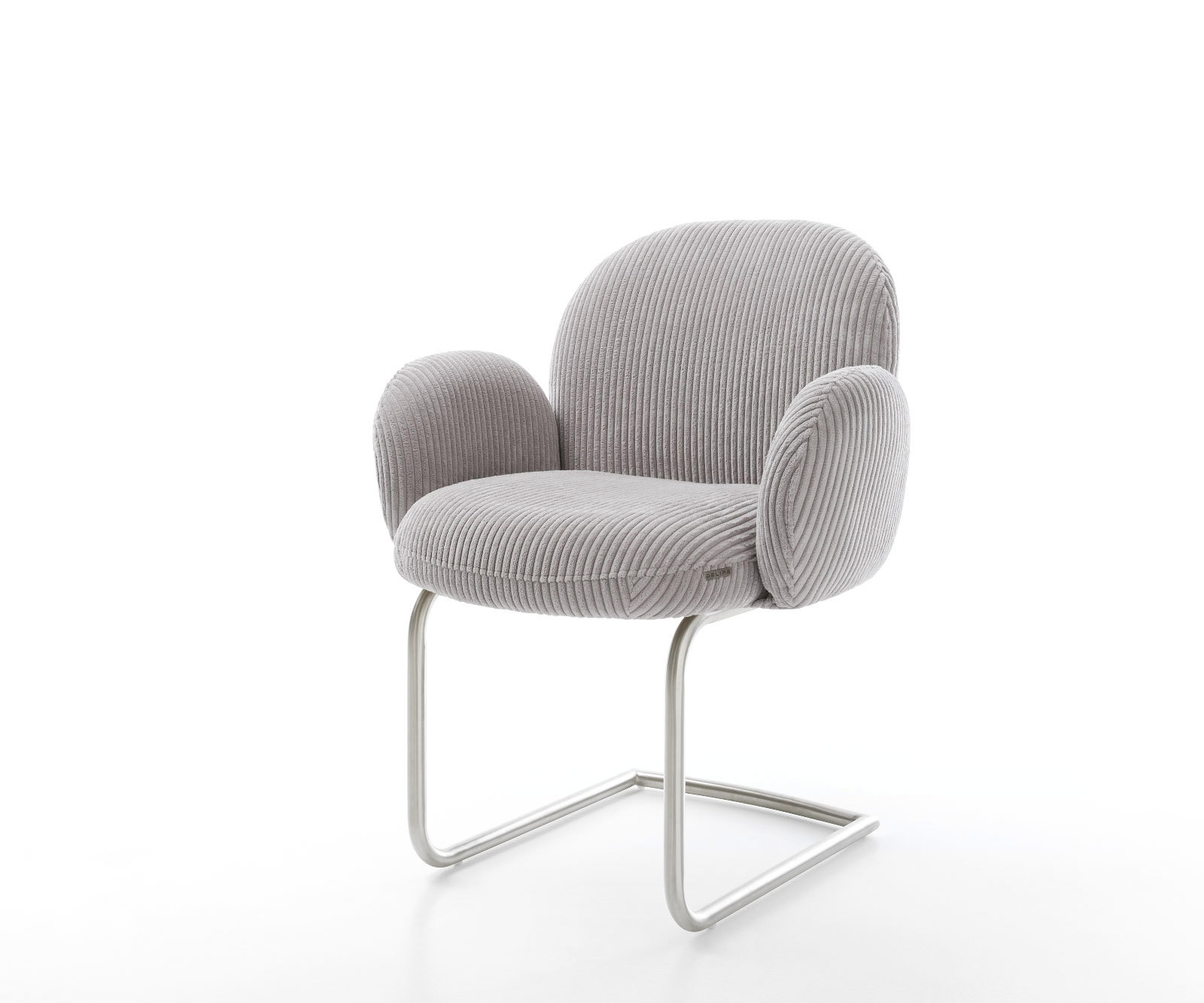 Étkezőszék Nube-Flex kárpitozott karfás mikroszálas ezüstszürke étkezőszék kerek rozsdamentes acél zsákrugós