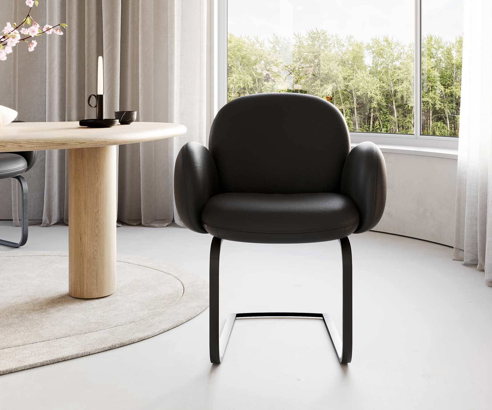 Étkezőszék Nube-Flex karfás valódi bőr fekete lapos étkezőszék fekete zsákrugós - Image 2