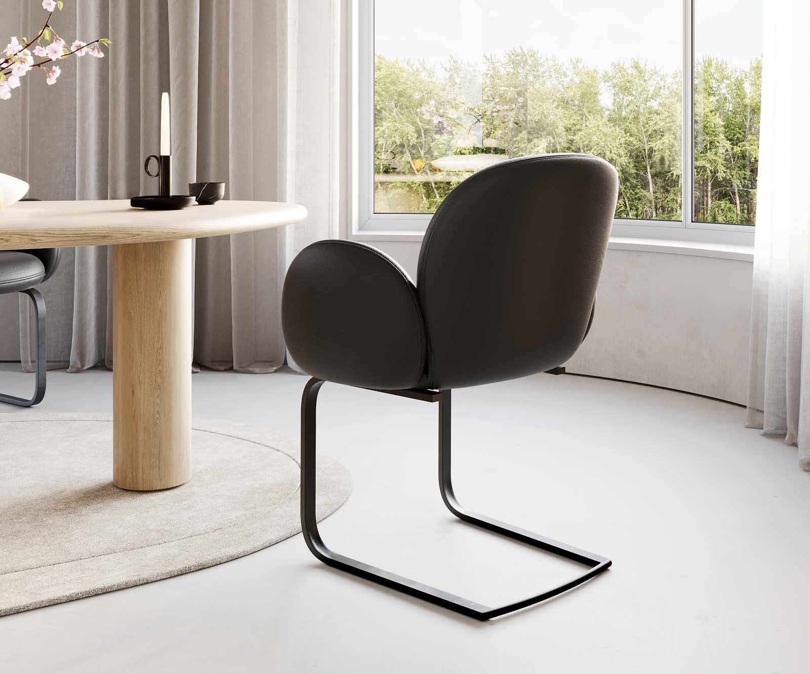 Étkezőszék Nube-Flex karfás valódi bőr fekete lapos étkezőszék fekete zsákrugós - Image 4