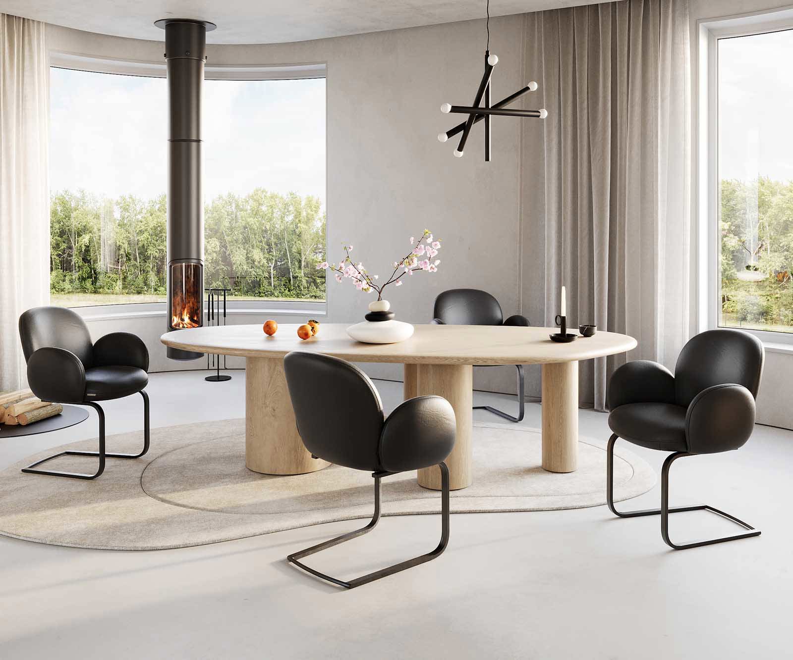 Étkezőszék Nube-Flex karfás valódi bőr fekete lapos étkezőszék fekete zsákrugós - Image 5