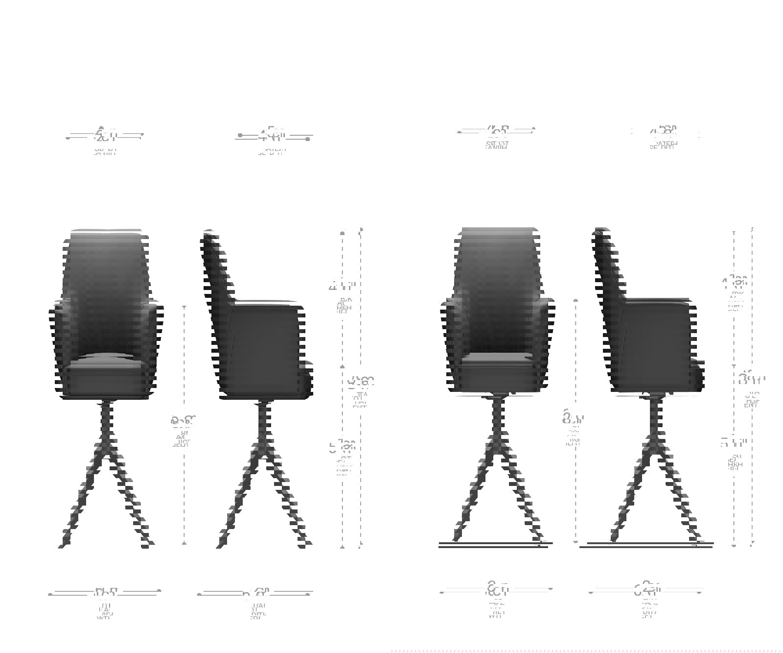 Étkezőszék Xana-Flex karfás valódi bőr fekete széles rozsdamentes acél kereszt láb 360° forgatható zsákrugós - Image 6
