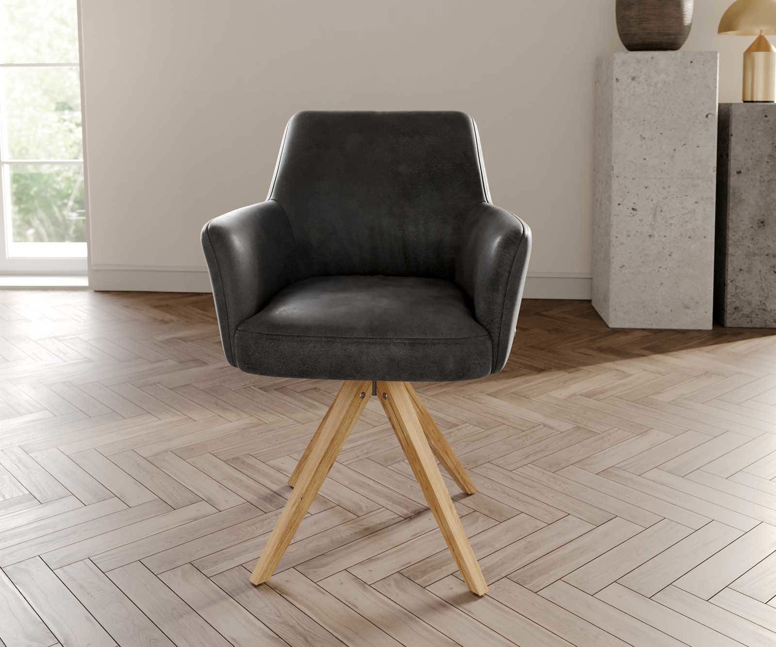 Étkezőszék Xana-Flex karfás mikroszálas antracit vintage fa láb szögletes természetes 180° forgatható zsákrugós - Image 2