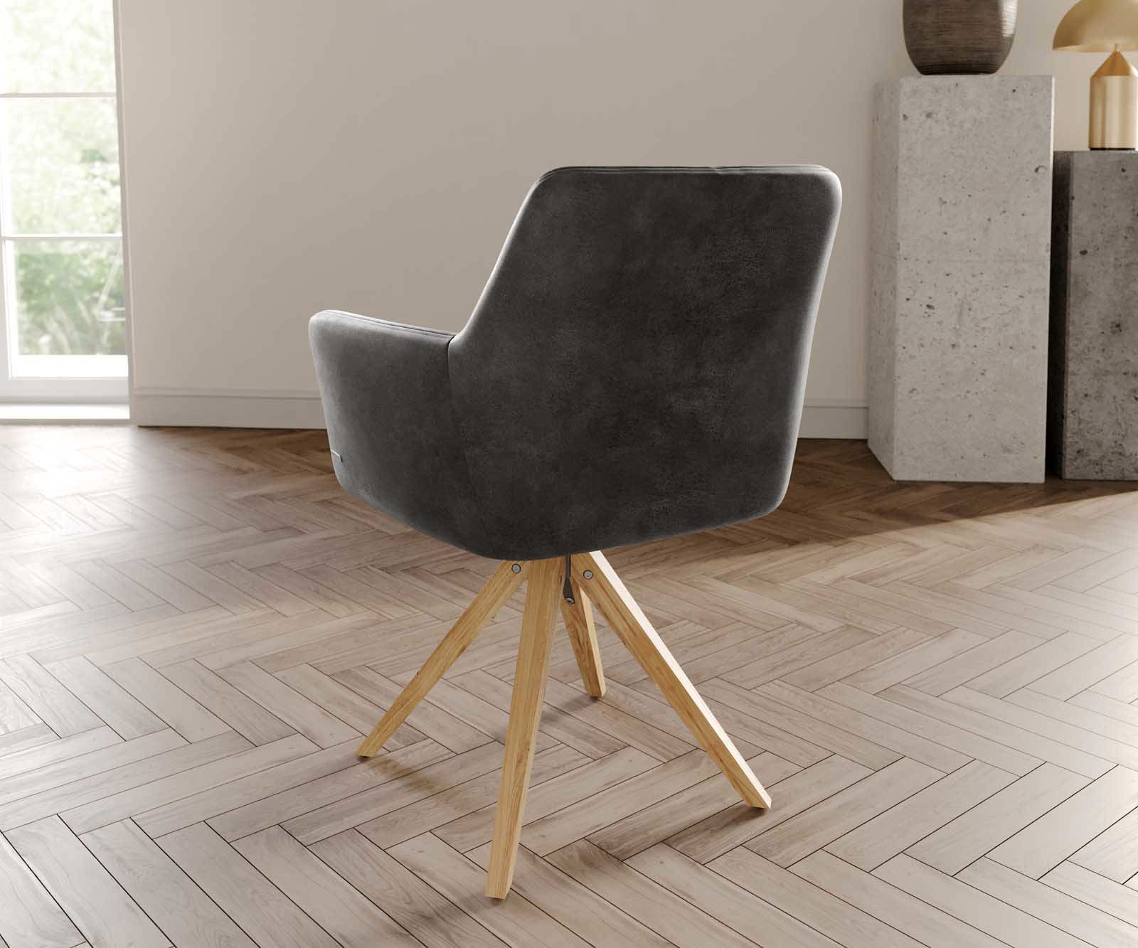 Étkezőszék Xana-Flex karfás mikroszálas antracit vintage fa láb szögletes természetes 180° forgatható zsákrugós - Image 4