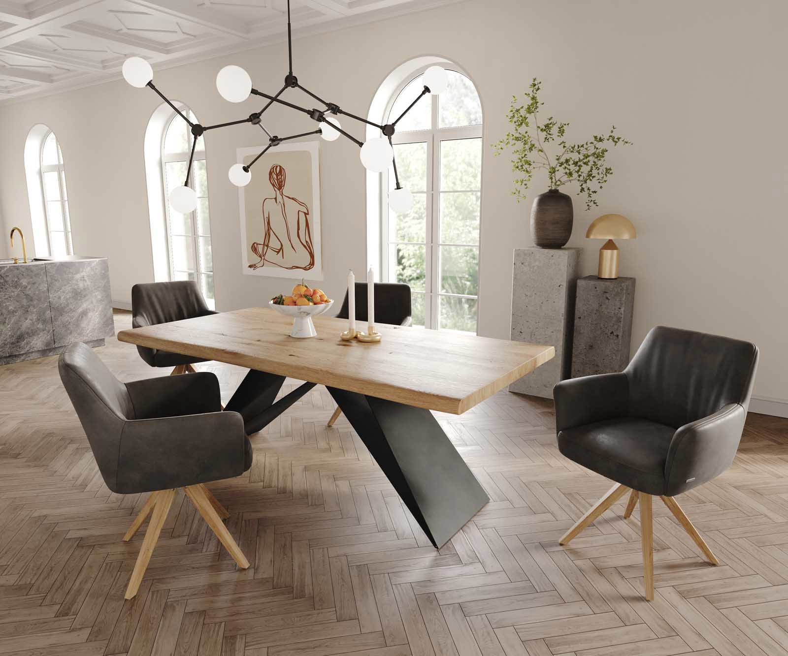 Étkezőszék Xana-Flex karfás mikroszálas antracit vintage fa láb szögletes természetes 180° forgatható zsákrugós - Image 5