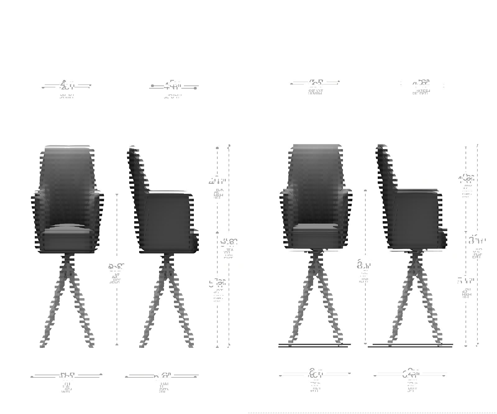 Étkezőszék Xana-Flex karfás mikroszálas antracit vintage fa láb szögletes természetes 180° forgatható zsákrugós - Image 6