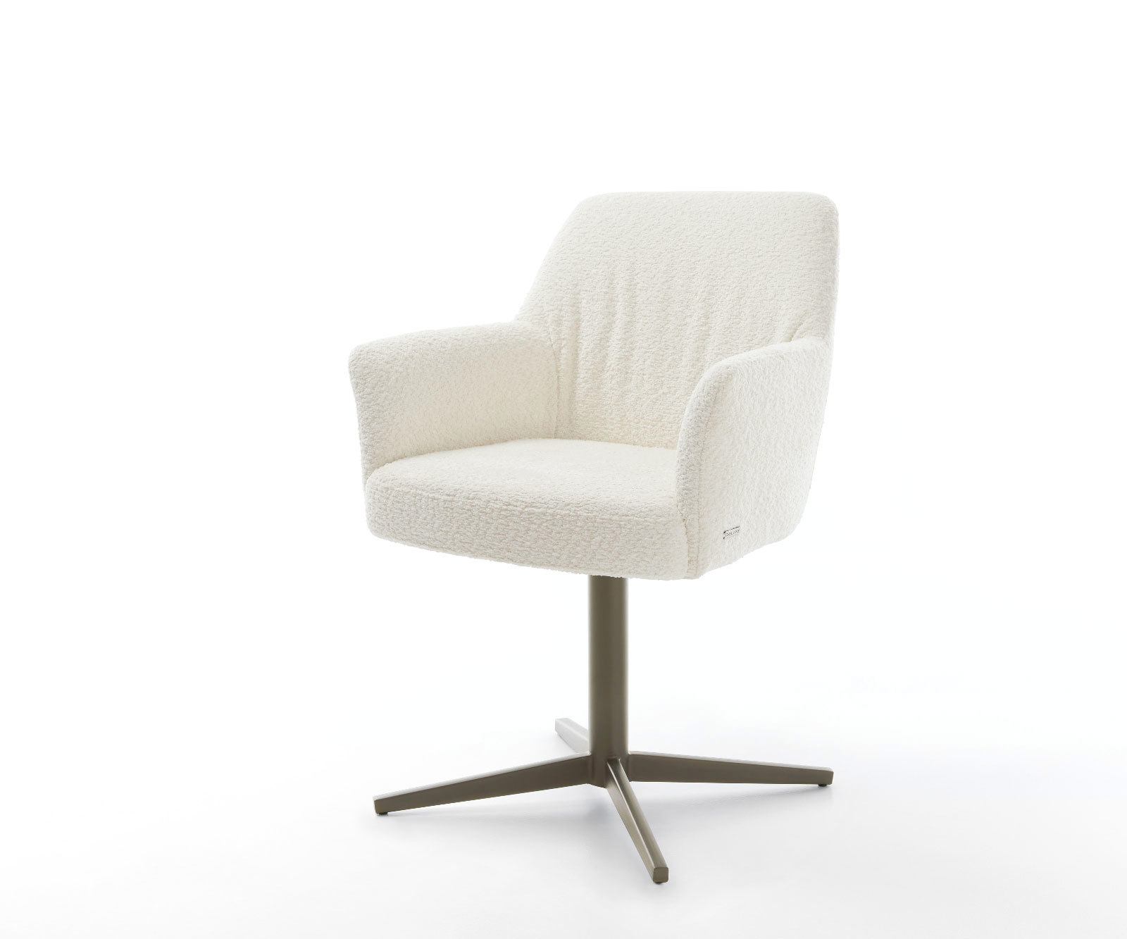 Étkezőszék Xana-Flex karfás bouclé fehér lábkereszt titán effekt felület 360° forgatható zsákrugós