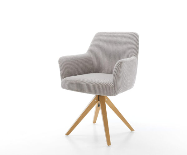 Étkezőszék Xana-Flex karfás kordbársony ezüstszürke fa láb szögletes természetes 180° forgatható zsákrugós