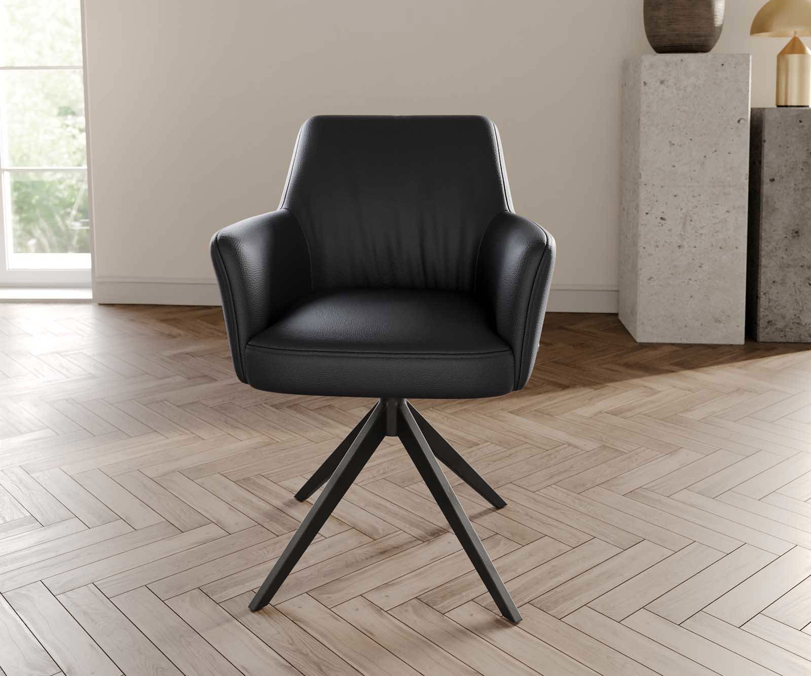 Étkezőszék Xana-Flex karfás valódi bőr fekete kereszt láb széles fekete 360° forgatható zsákrugós - Image 2