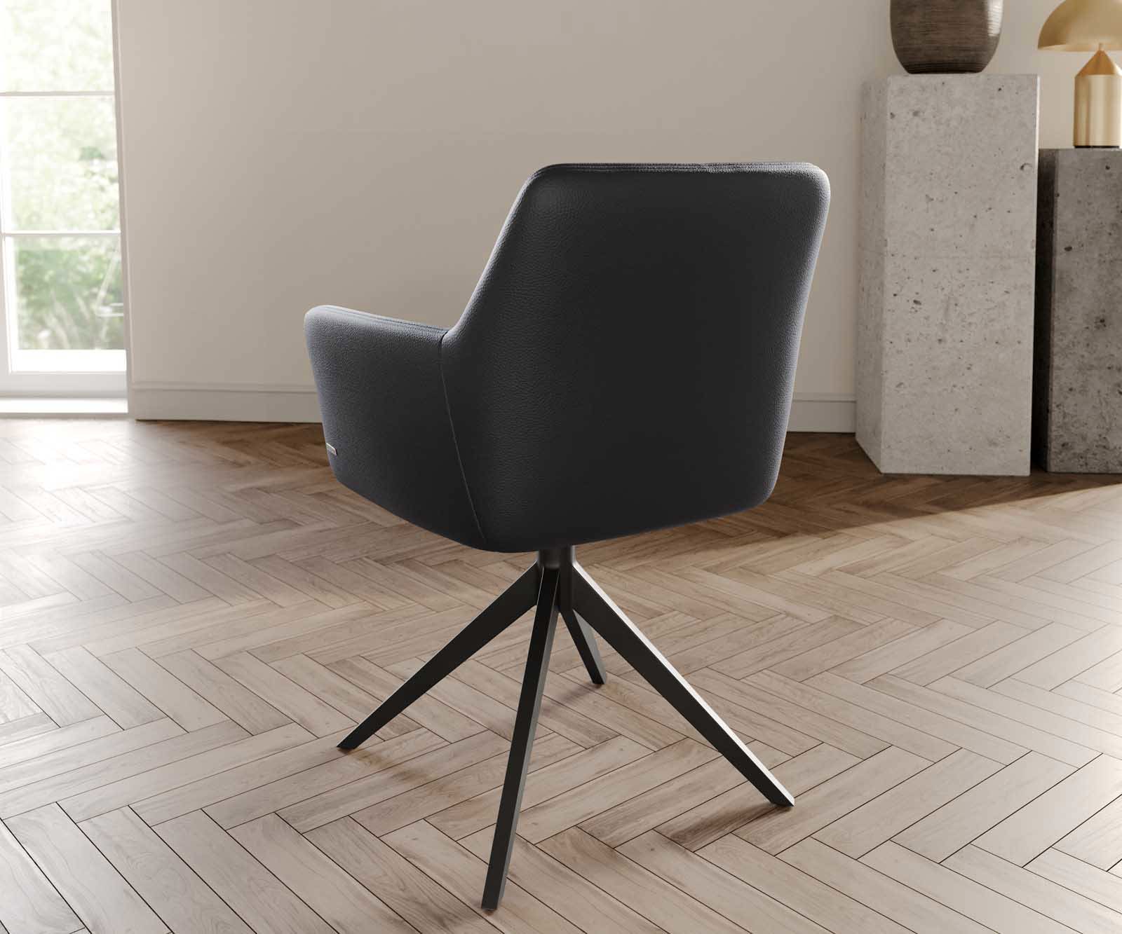 Étkezőszék Xana-Flex karfás valódi bőr fekete kereszt láb széles fekete 360° forgatható zsákrugós - Image 4