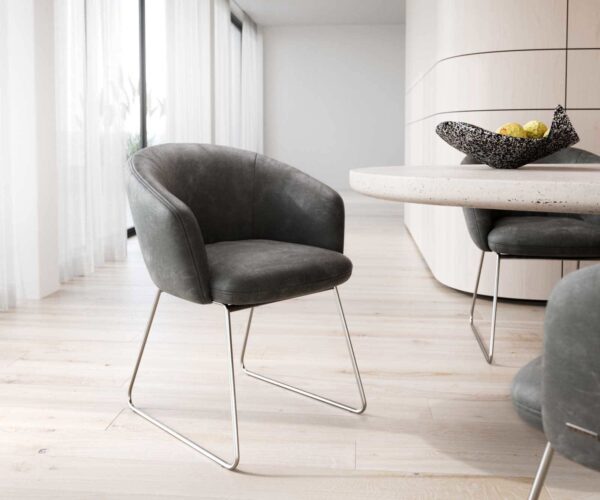 Étkezőszék Caja-Flex karfás mikroszálas antracit vintage vékony fém láb zsákrugós