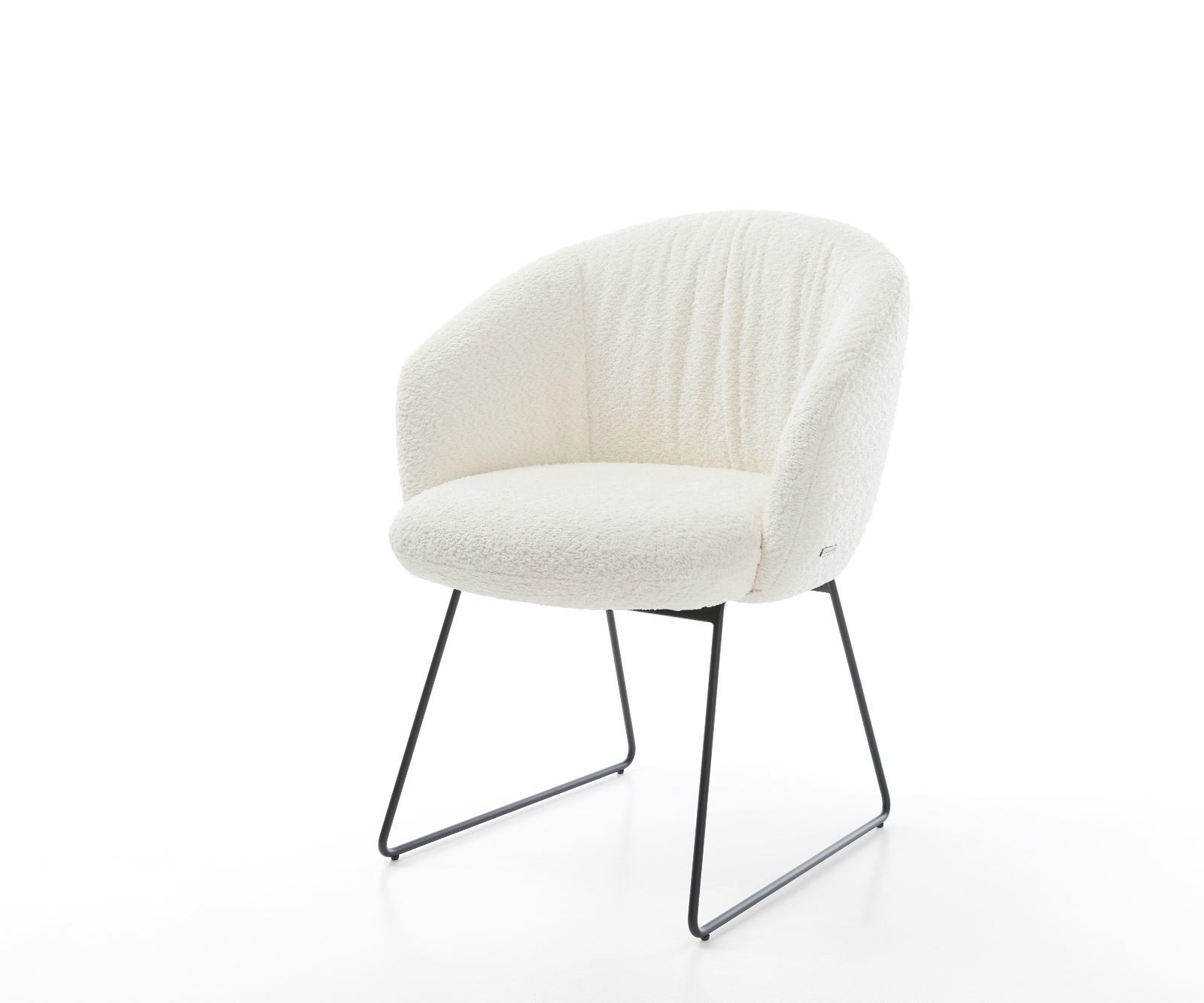 Étkezőszék Caja-Flex karfás fehér bouclé fekete vékony lábazat zsákrugós