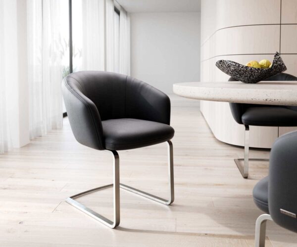 Étkezőszék Caja-Flex karfás valódi bőr fekete étkezőszék lapos rozsdamentes acél zsákrugós