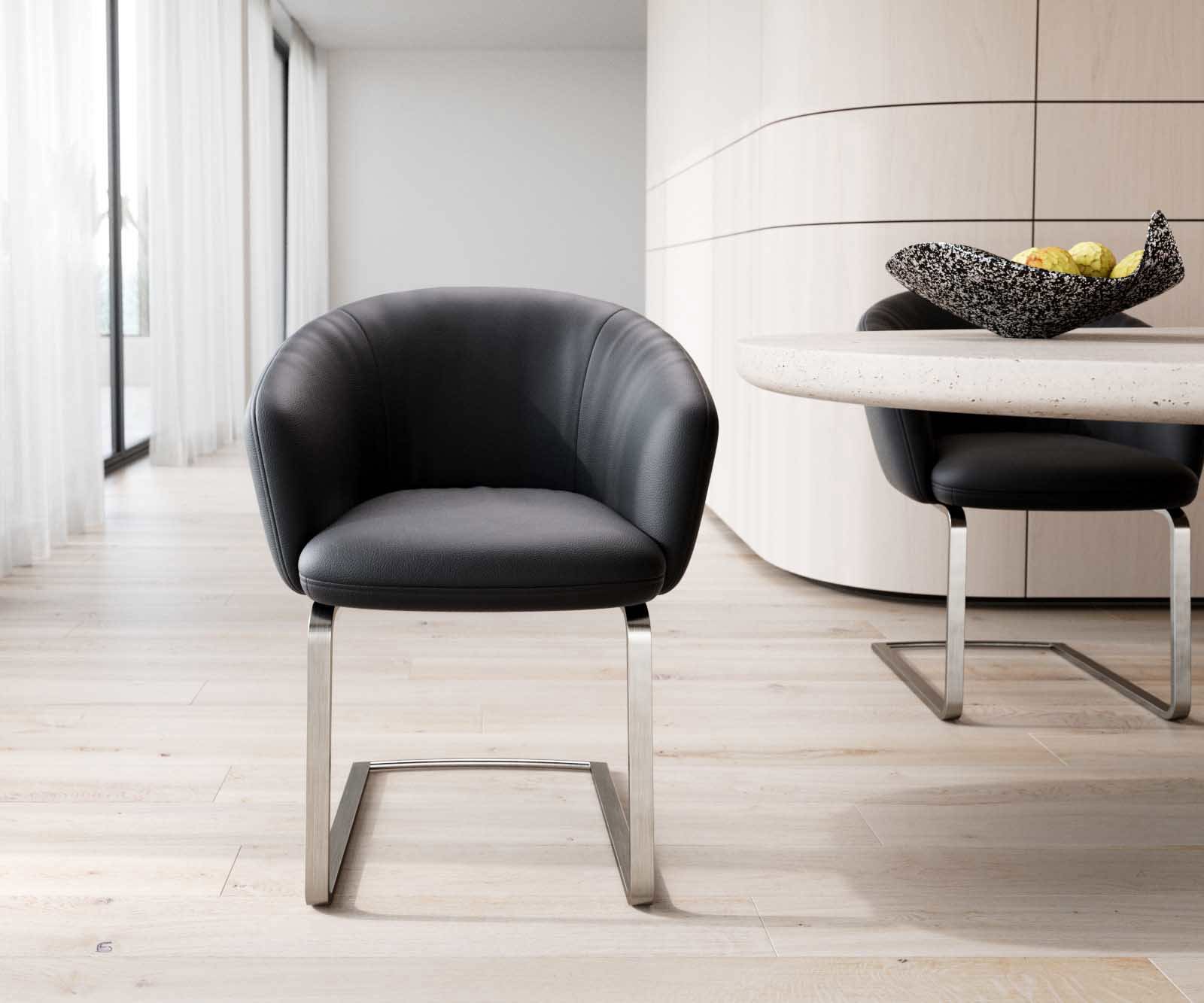 Étkezőszék Caja-Flex karfás valódi bőr fekete étkezőszék lapos rozsdamentes acél zsákrugós - Image 2