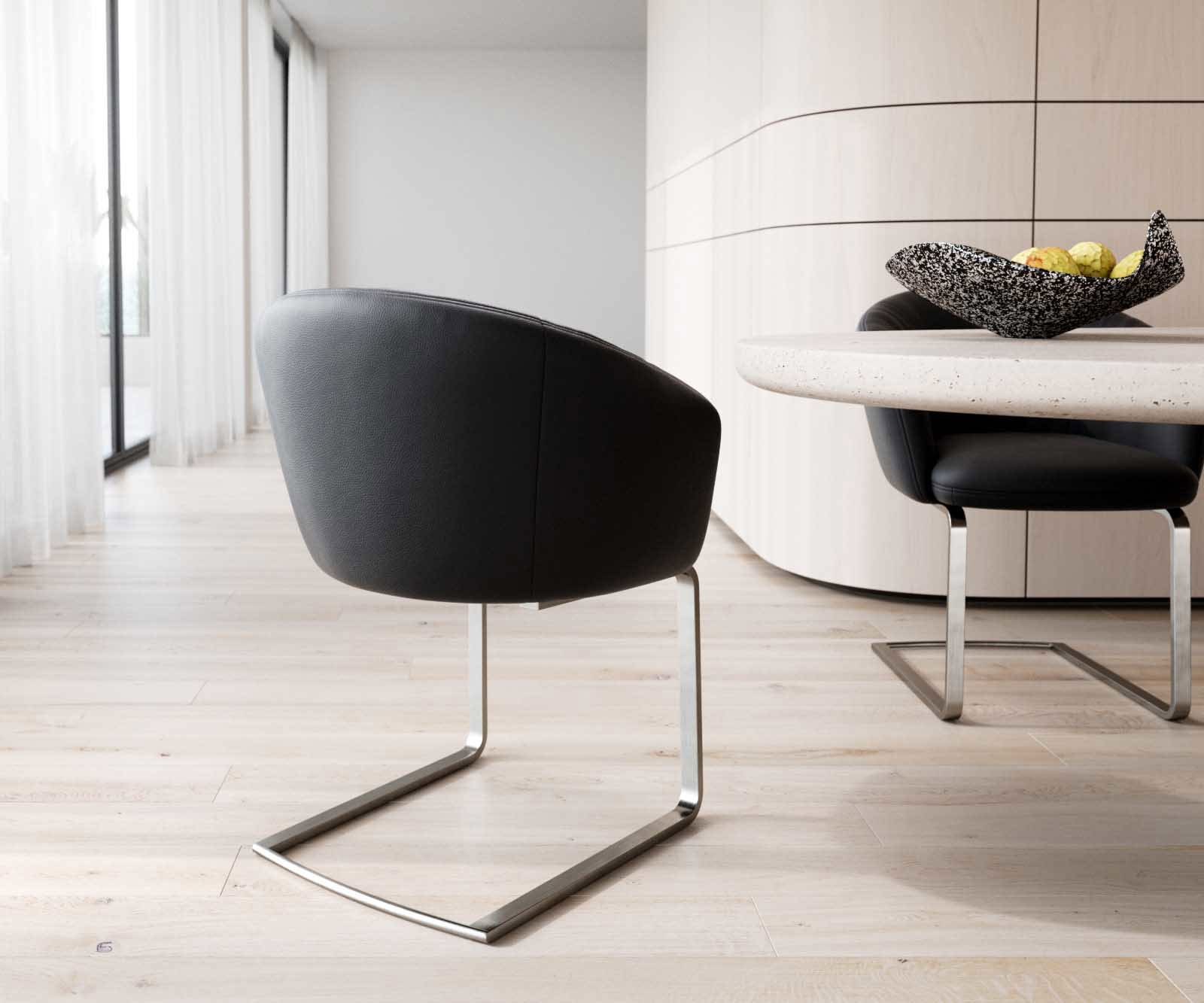 Étkezőszék Caja-Flex karfás valódi bőr fekete étkezőszék lapos rozsdamentes acél zsákrugós - Image 5