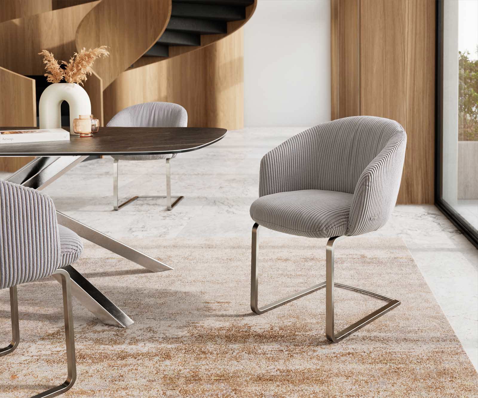 Étkezőszék Caja-Flex karfás mikroszálas ezüstszürke étkezőszék lapos rozsdamentes acél zsákrugós