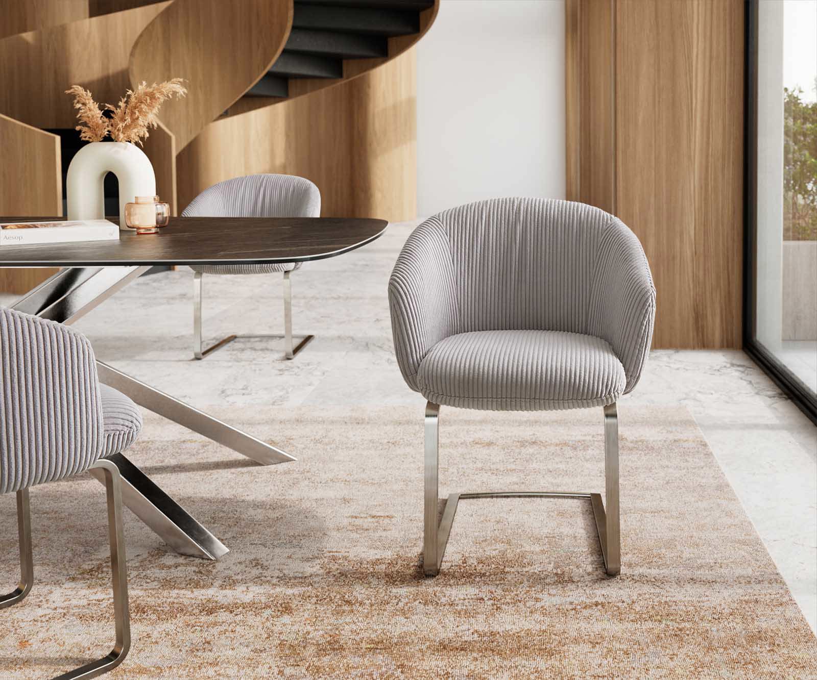 Étkezőszék Caja-Flex karfás mikroszálas ezüstszürke étkezőszék lapos rozsdamentes acél zsákrugós - Image 2