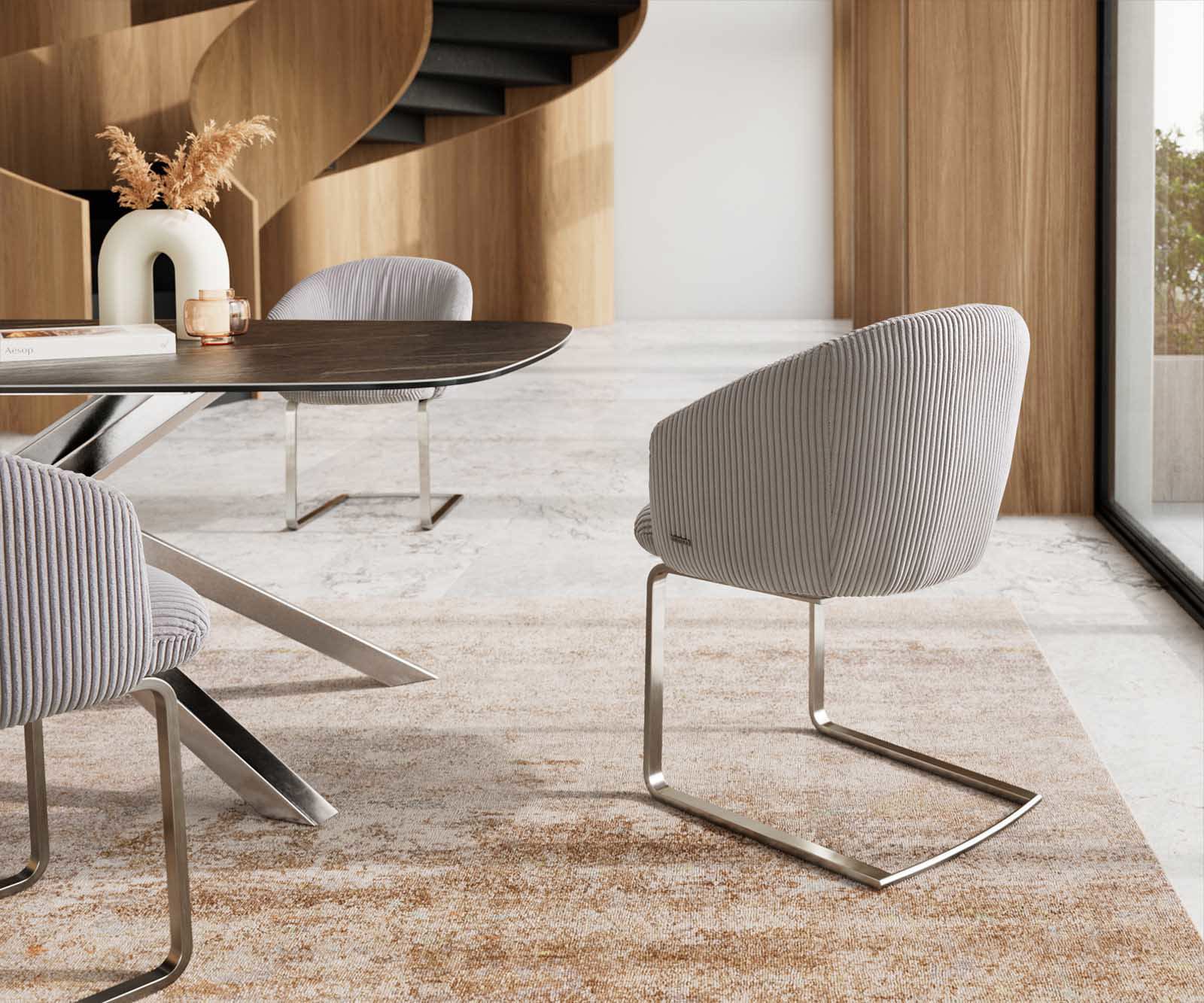 Étkezőszék Caja-Flex karfás mikroszálas ezüstszürke étkezőszék lapos rozsdamentes acél zsákrugós - Image 5