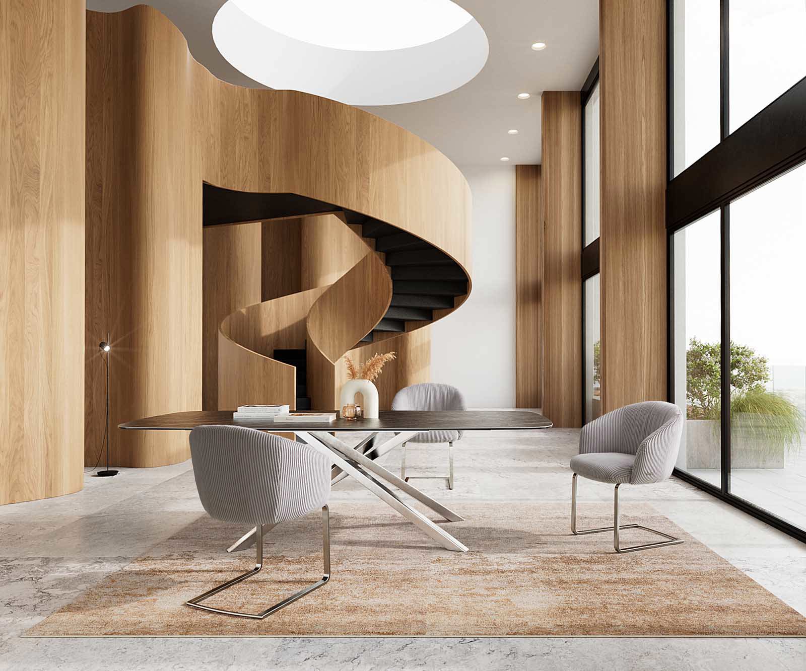 Étkezőszék Caja-Flex karfás mikroszálas ezüstszürke étkezőszék lapos rozsdamentes acél zsákrugós - Image 6