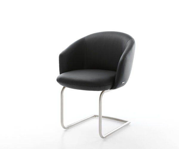 Étkezőszék Caja-Flex karfás valódi bőr fekete étkezőszék kerek rozsdamentes acél zsákrugós