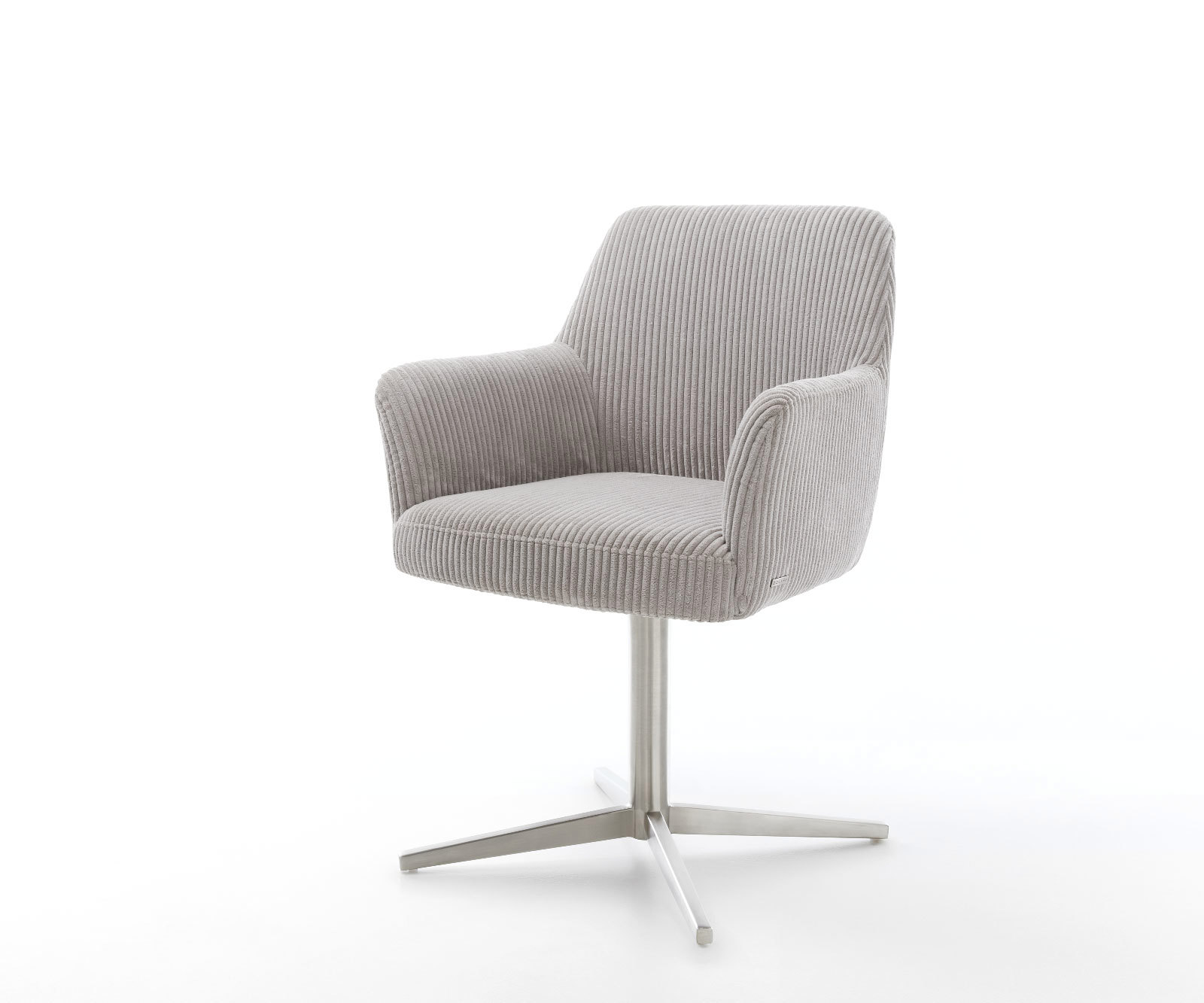 Étkezőszék Xana-Flex karfás kordbársony ezüstszürke rozsdamentes acél láb 360° forgatható zsákrugós