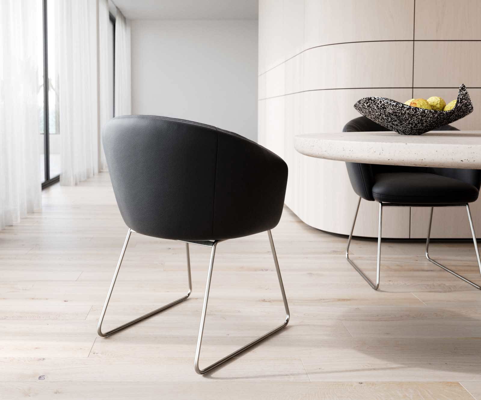 Étkezőszék Caja-Flex karfás valódi bőr fekete vékony fém lábazat rozsdamentes acél zsákrugós - Image 5