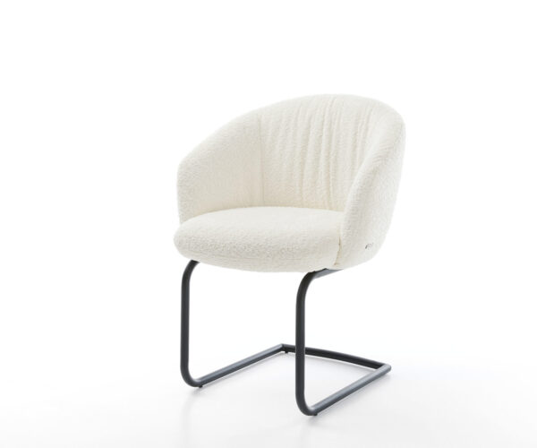 Étkezőszék Caja-Flex karfás bouclé fehér étkezőszék kerek fekete zsákrugós