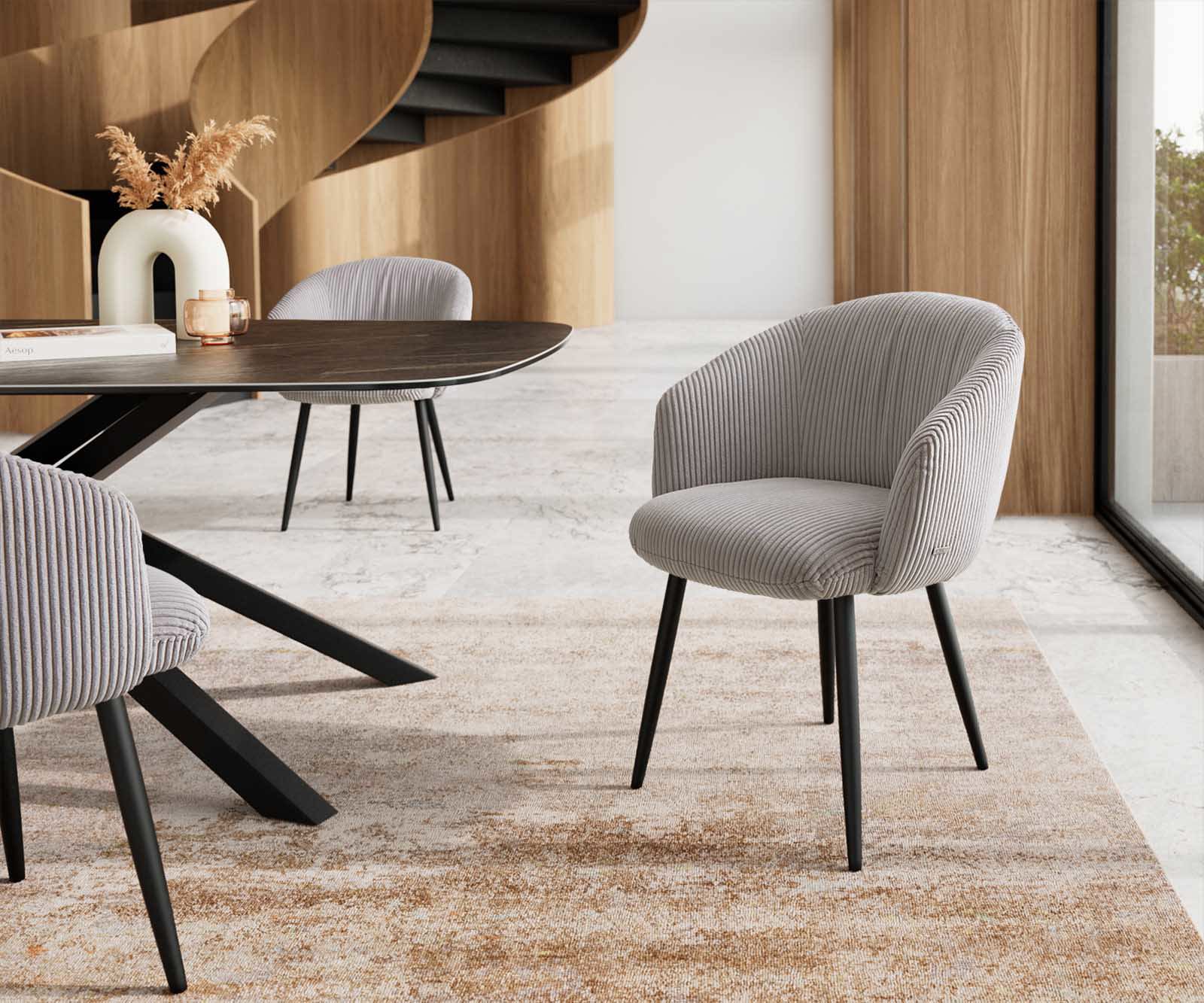 Étkezőszék Caja-Flex karfás mikroszálas ezüstszürke 4 lábas kúpos fekete zsákrugós