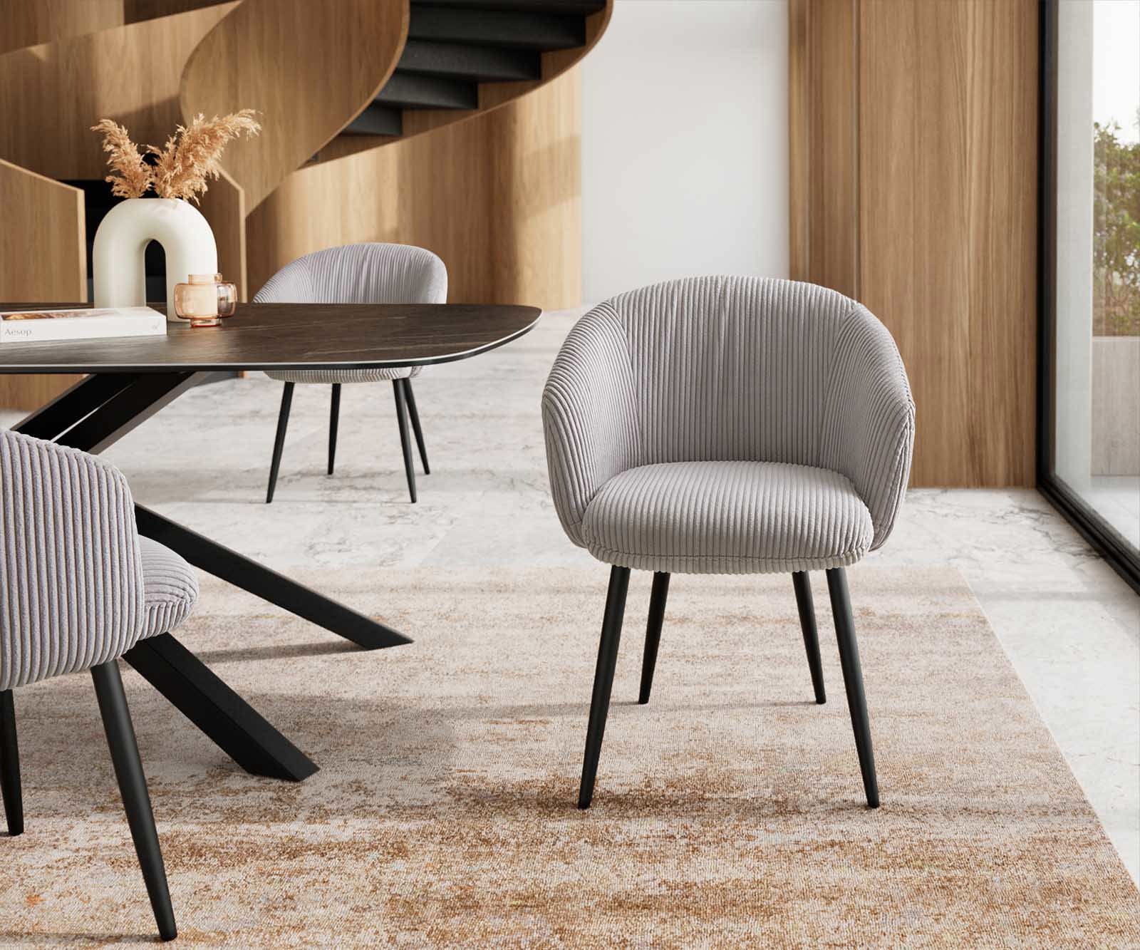 Étkezőszék Caja-Flex karfás mikroszálas ezüstszürke 4 lábas kúpos fekete zsákrugós - Image 2