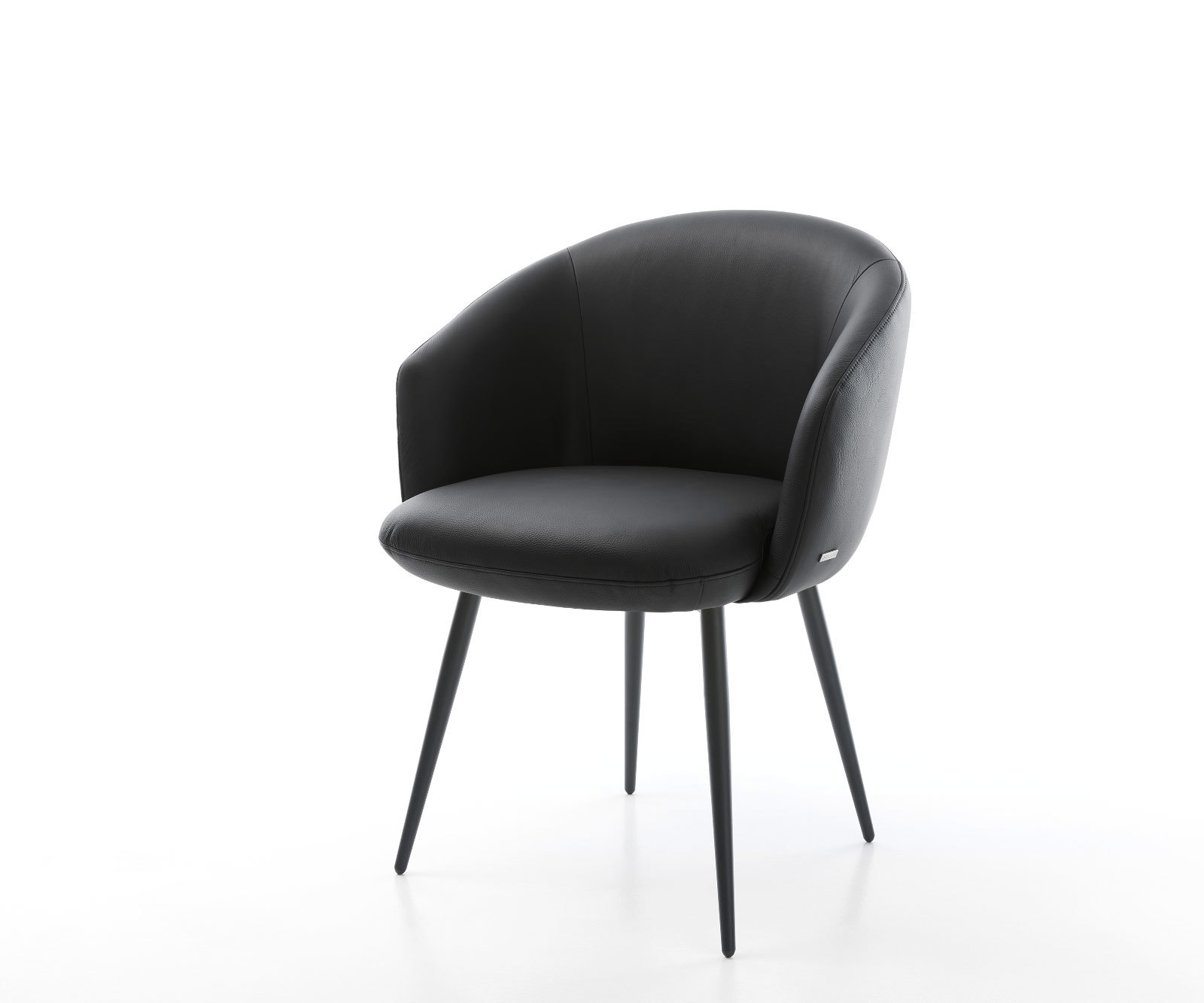 Étkezőszék Caja-Flex karfás valódi bőr fekete 4 lábas kúpos fekete zsákrugós