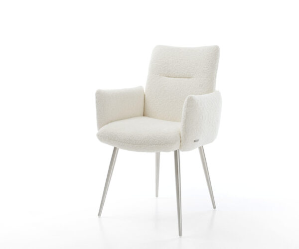 Étkezőszék Jova-Flex karfás bouclé fehér 4 láb kúpos rozsdamentes acél zsákrugós