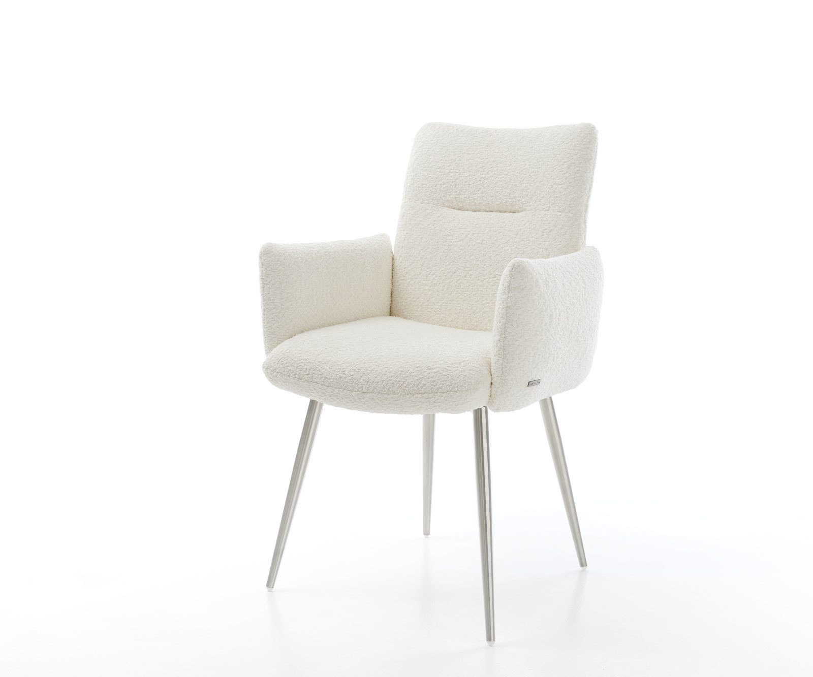 Étkezőszék Jova-Flex karfás bouclé fehér 4 láb kúpos rozsdamentes acél zsákrugós