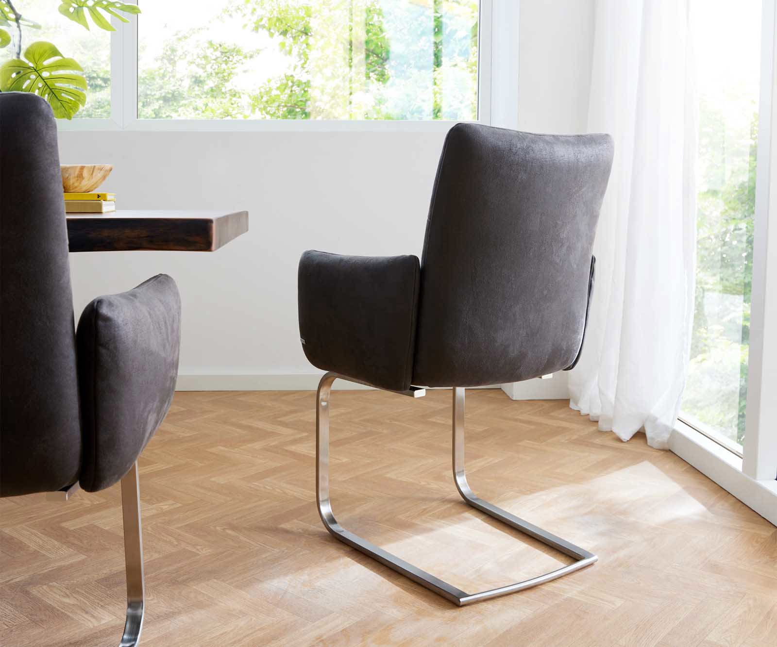 Étkezőszék Jova-Flex kényelmes karfás mikroszálas antracit vintage étkezőszék lapos rozsdamentes acél zsákrugós - Image 5