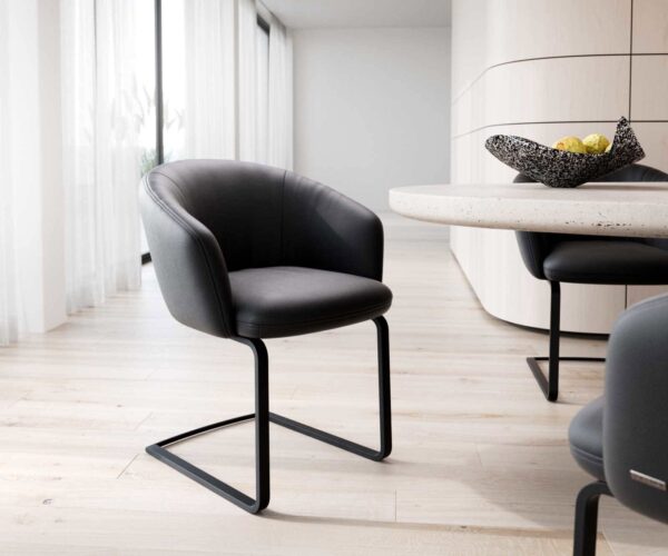 Étkezőszék Caja-Flex karfás valódi bőr fekete étkezőszék lapos fekete zsákrugós