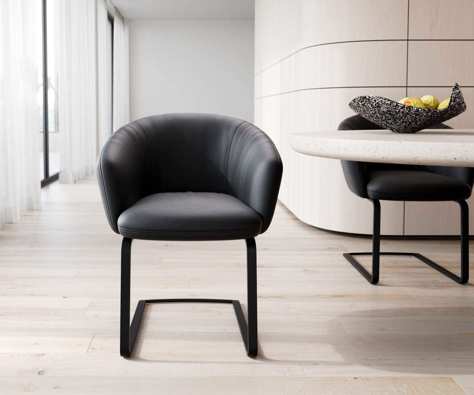 Étkezőszék Caja-Flex karfás valódi bőr fekete étkezőszék lapos fekete zsákrugós - Image 2