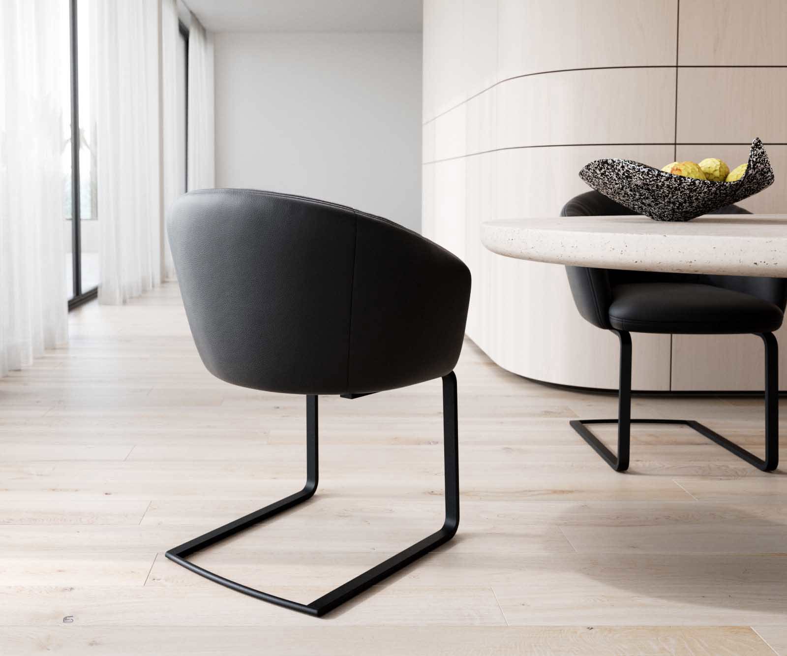 Étkezőszék Caja-Flex karfás valódi bőr fekete étkezőszék lapos fekete zsákrugós - Image 5