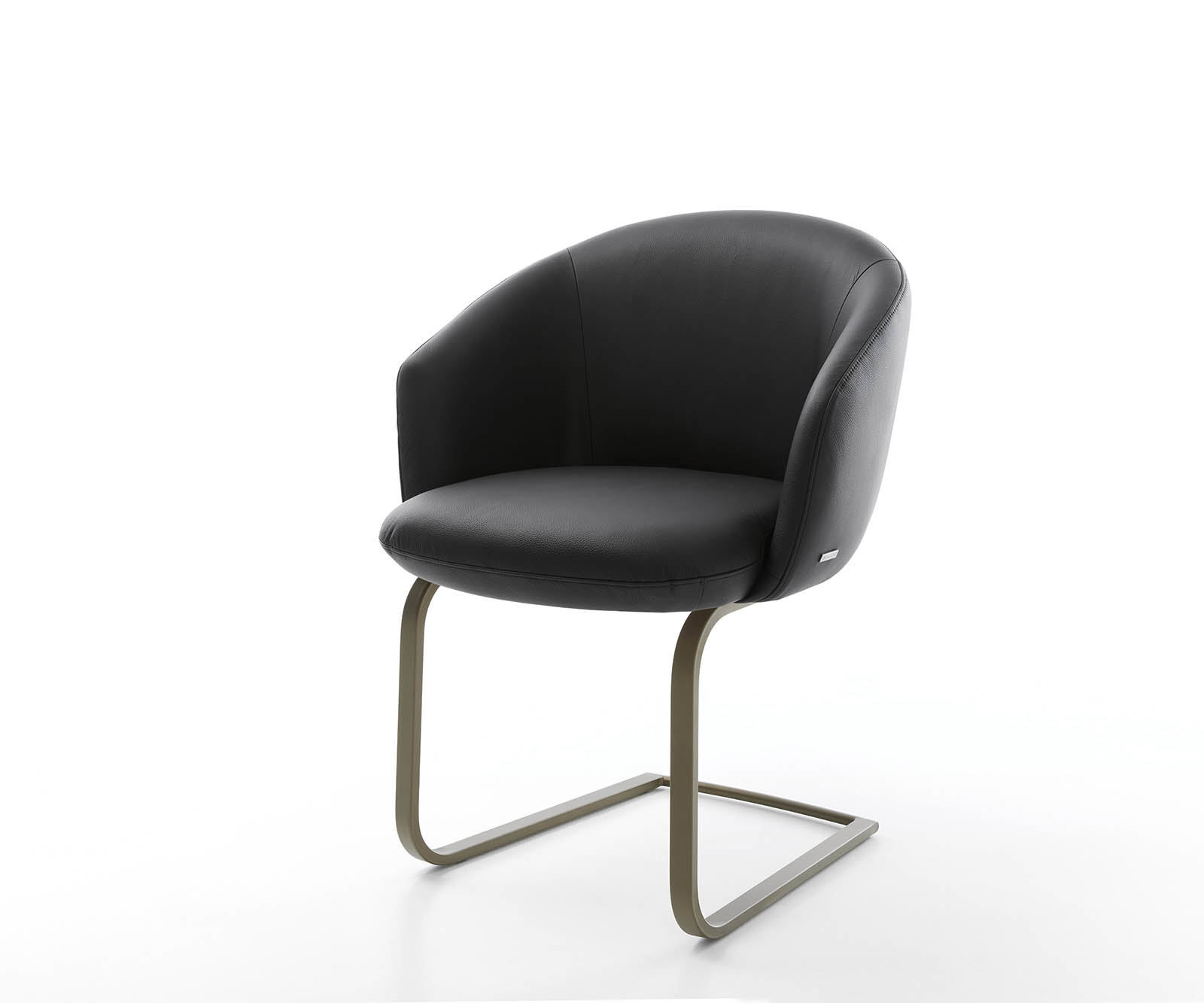 Étkezőszék Caja-Flex karfás valódi bőr fekete étkezőszék lapos titán effekt felület zsákrugós