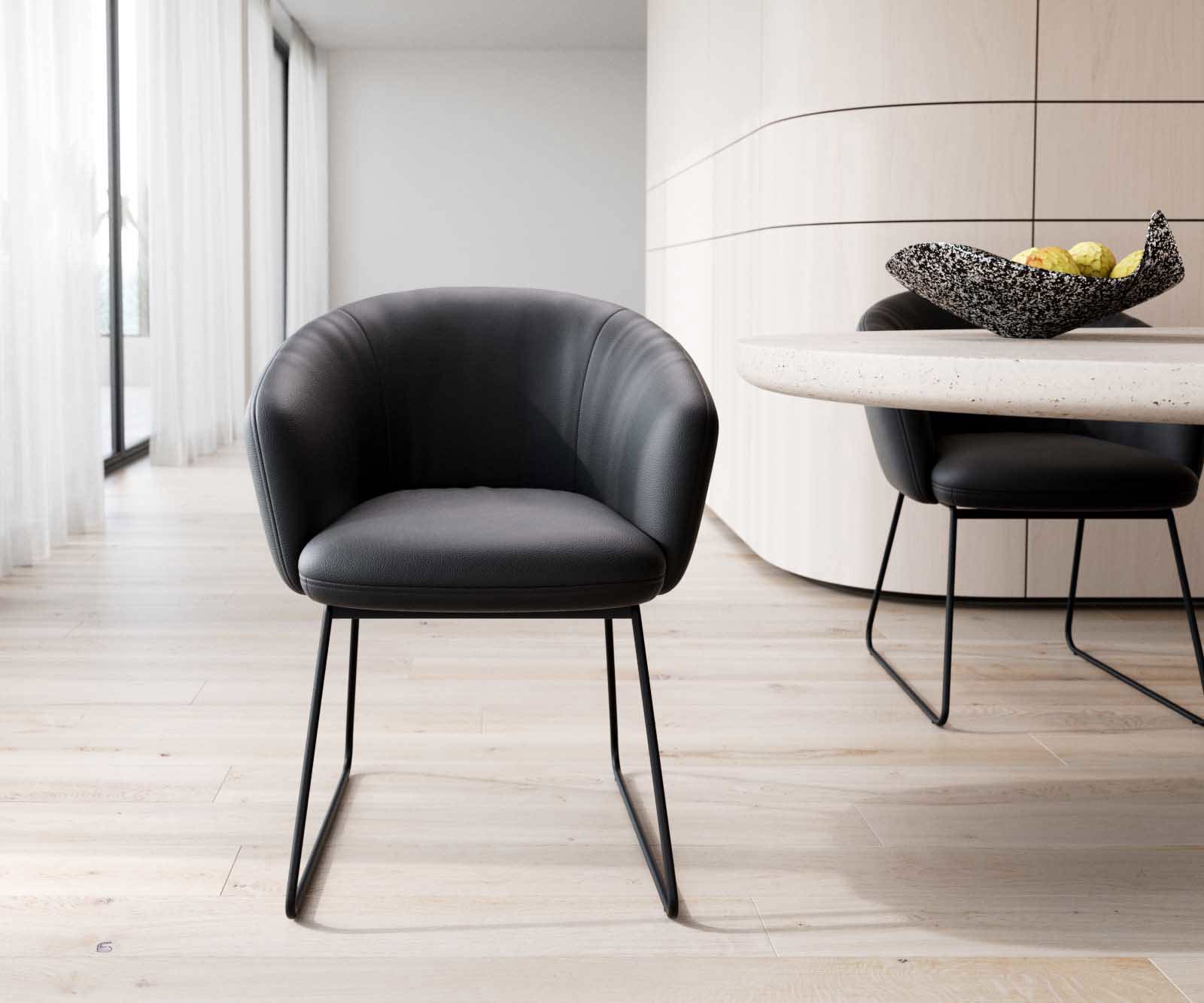 Étkezőszék Caja-Flex karfás valódi bőr fekete vékony lábazat fekete zsákrugós - Image 2