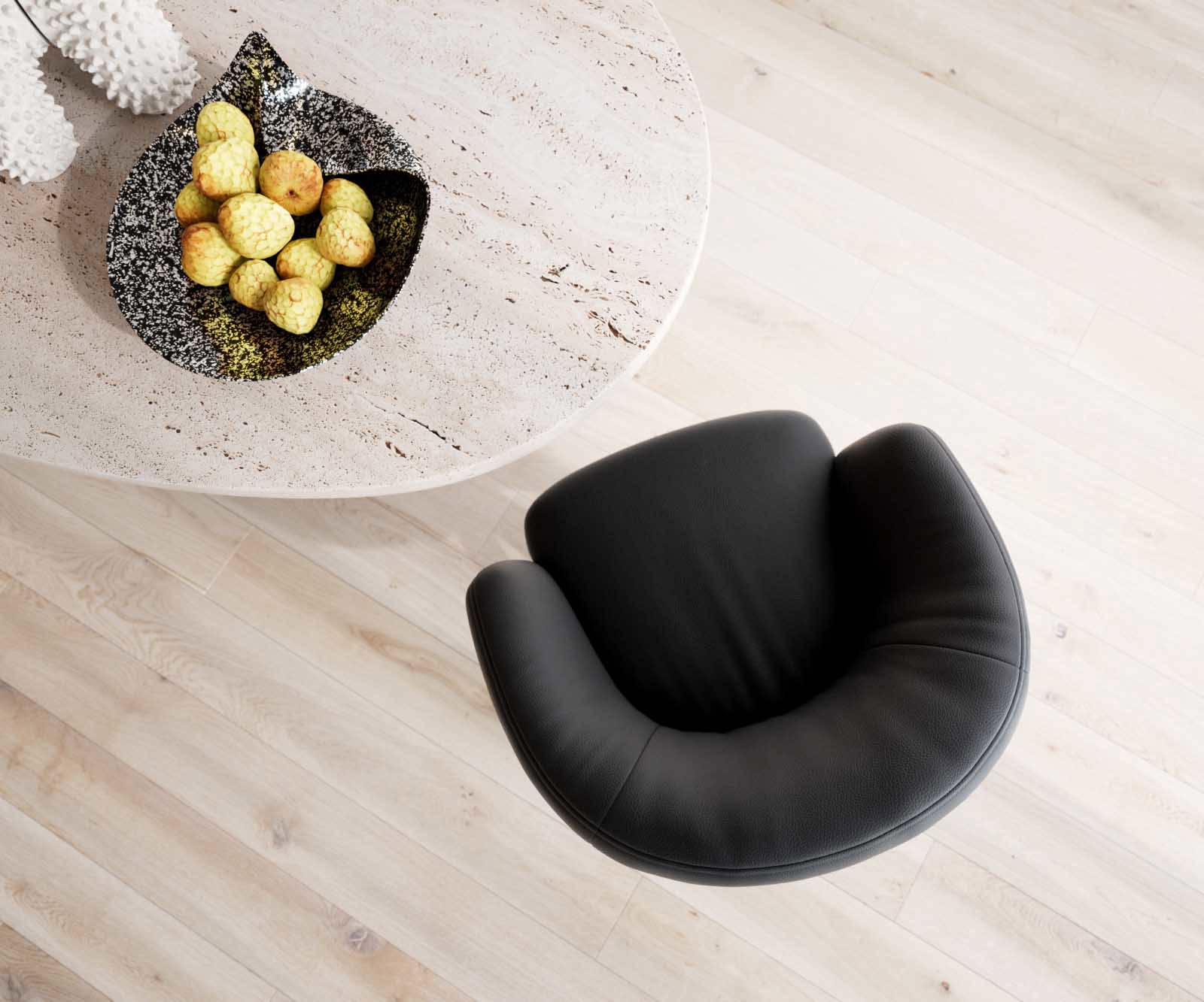 Étkezőszék Caja-Flex karfás valódi bőr fekete vékony lábazat fekete zsákrugós - Image 4