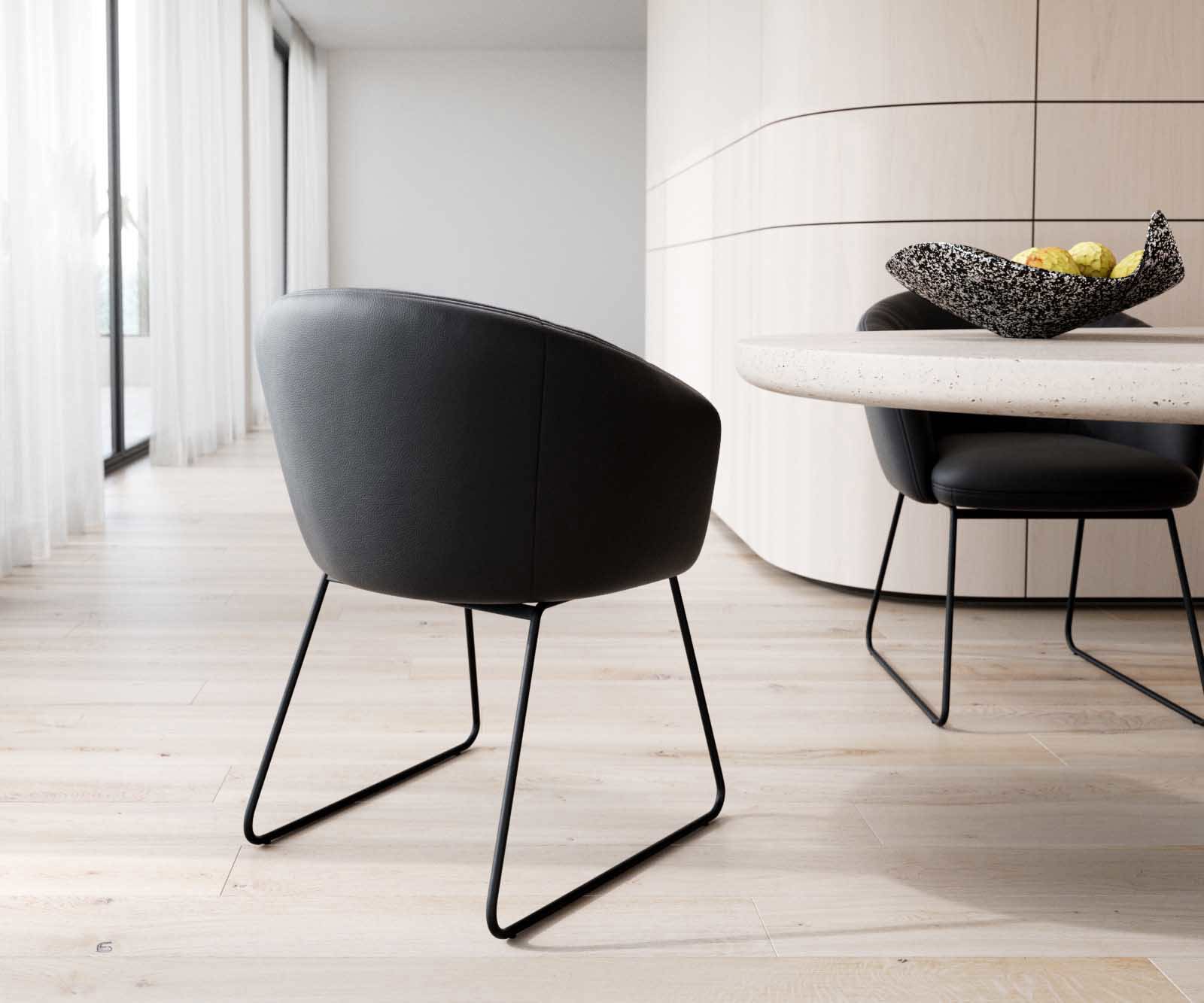 Étkezőszék Caja-Flex karfás valódi bőr fekete vékony lábazat fekete zsákrugós - Image 5