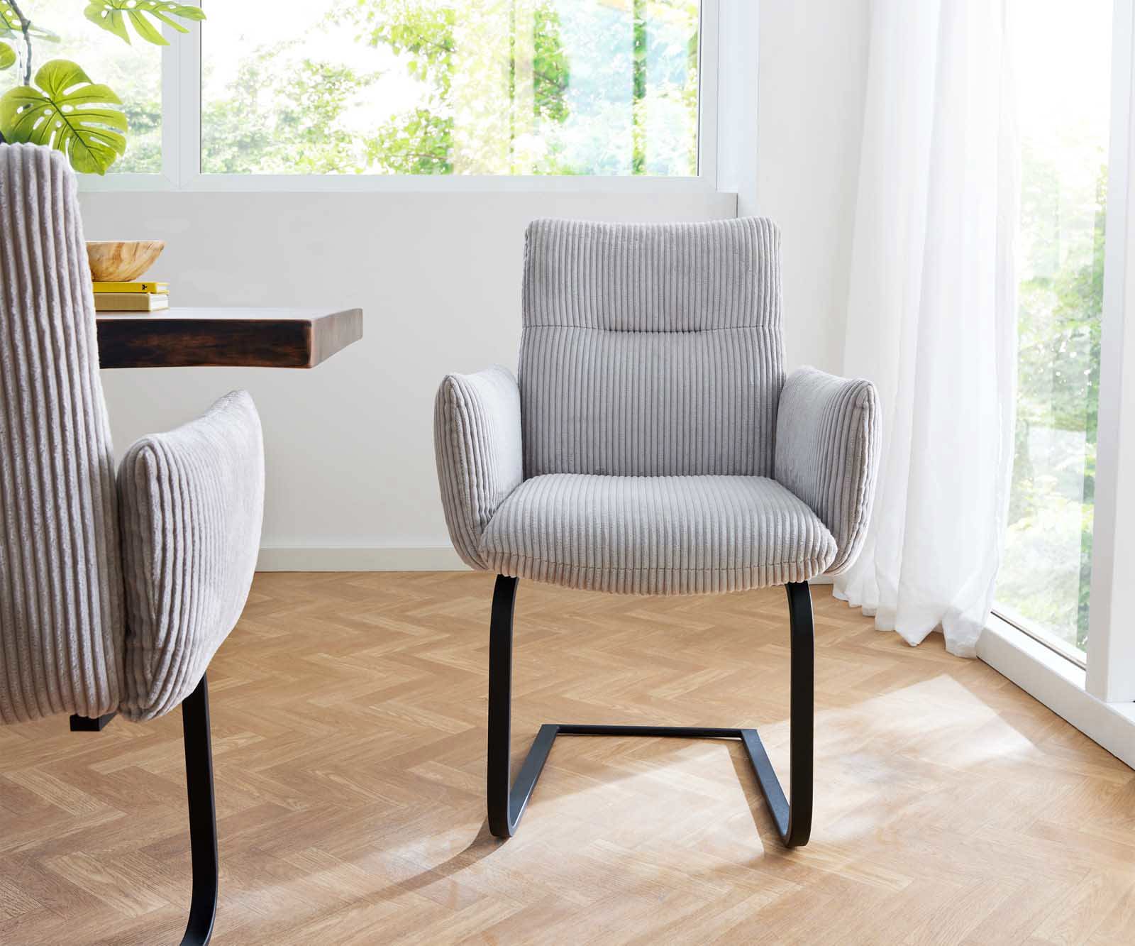 Étkezőszék Jova-Flex karfás mikroszálas ezüstszürke étkezőszék lapos fekete zsákrugós - Image 2