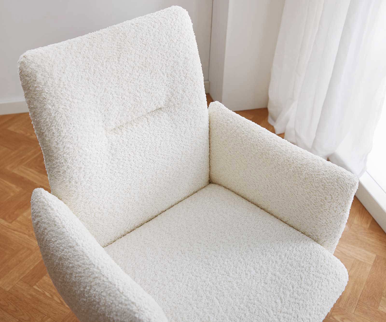 Étkezőszék Jova-Flex karfás bouclé fehér étkezőszék kerek rozsdamentes acél zsákrugós - Image 4