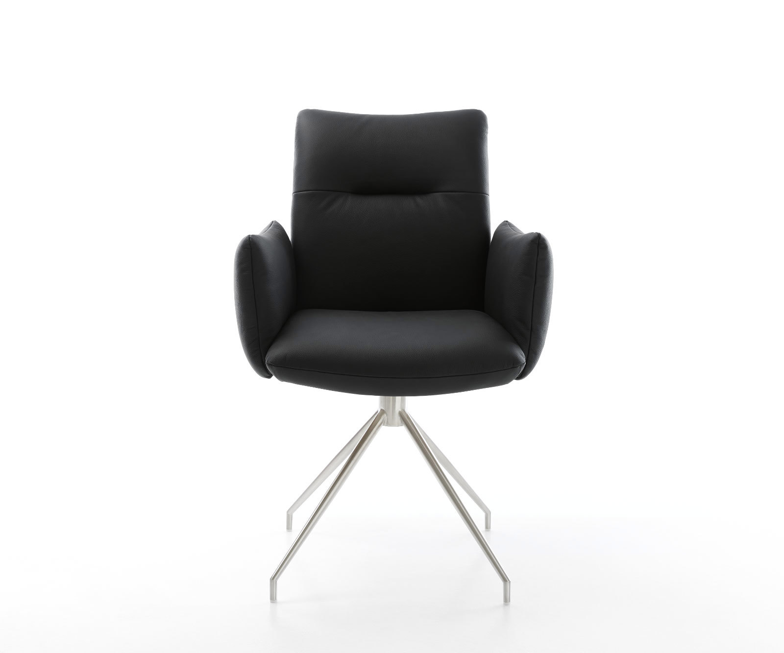 Étkezőszék Jova-Flex karfás valódi bőr fekete kereszt láb kúpos rozsdamentes acél 180° forgatható zsákrugós - Image 2