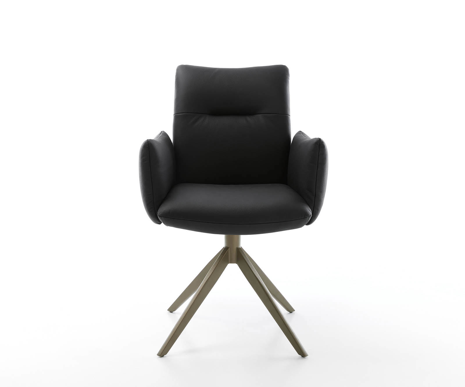 Étkezőszék Jova-Flex karfás valódi bőr fekete kereszt láb széles titán effekt felület 360° forgatható zsákrugós - Image 2