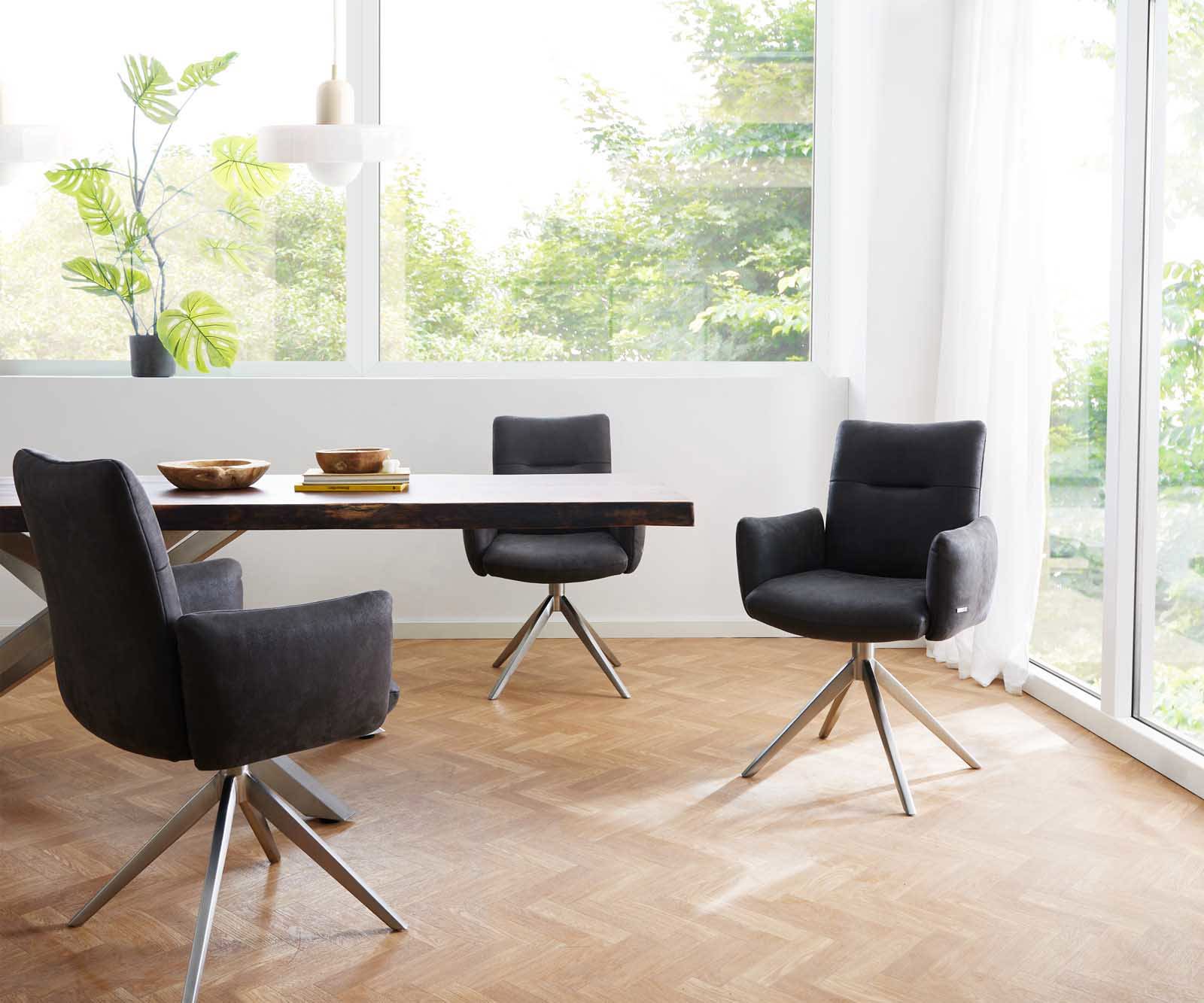 Étkezőszék Jova-Flex karfás mikroszálas antracit vintage széles kereszt láb rozsdamentes acél 360° forgatható zsákrugós - Image 6