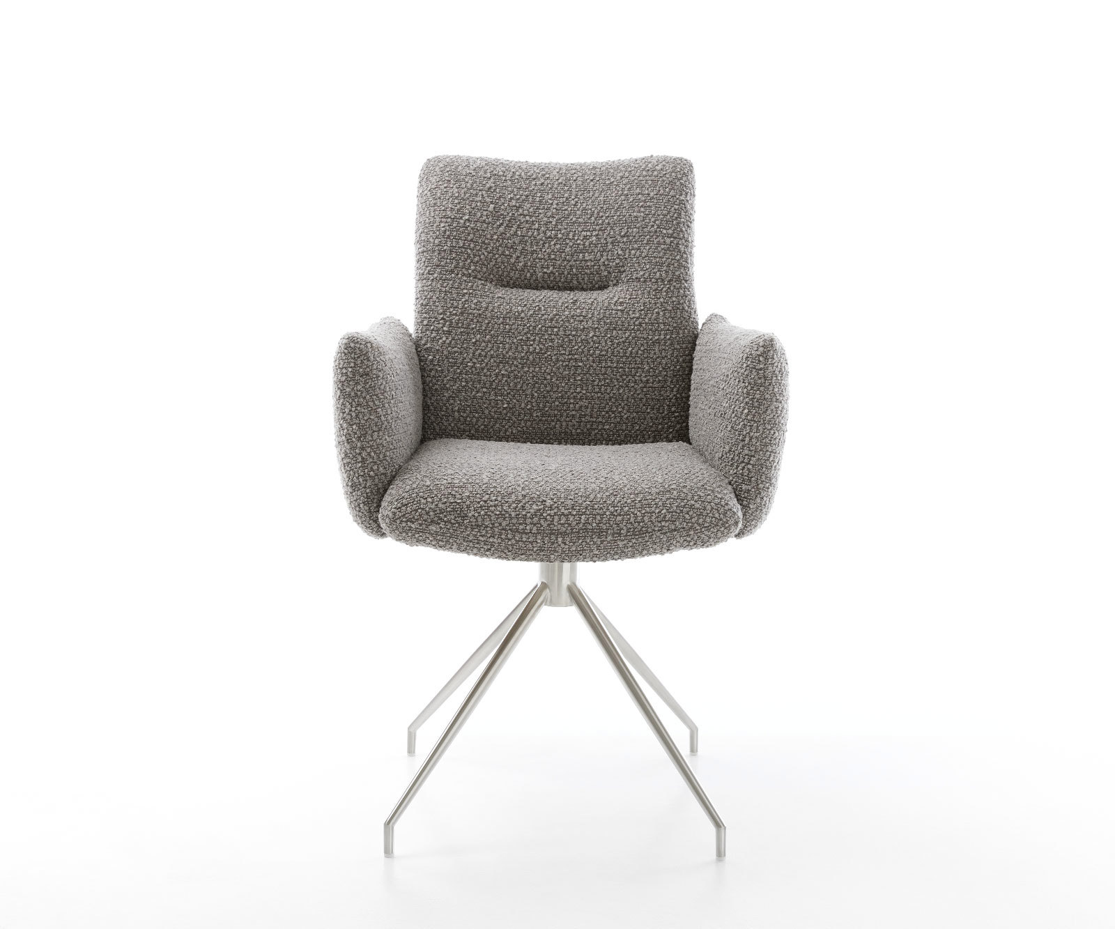 Étkezőszék Jova-Flex karfás bouclé ezüstszürke kúpos rozsdamentes acél kereszt láb 180° forgatható zsákrugós - Image 2