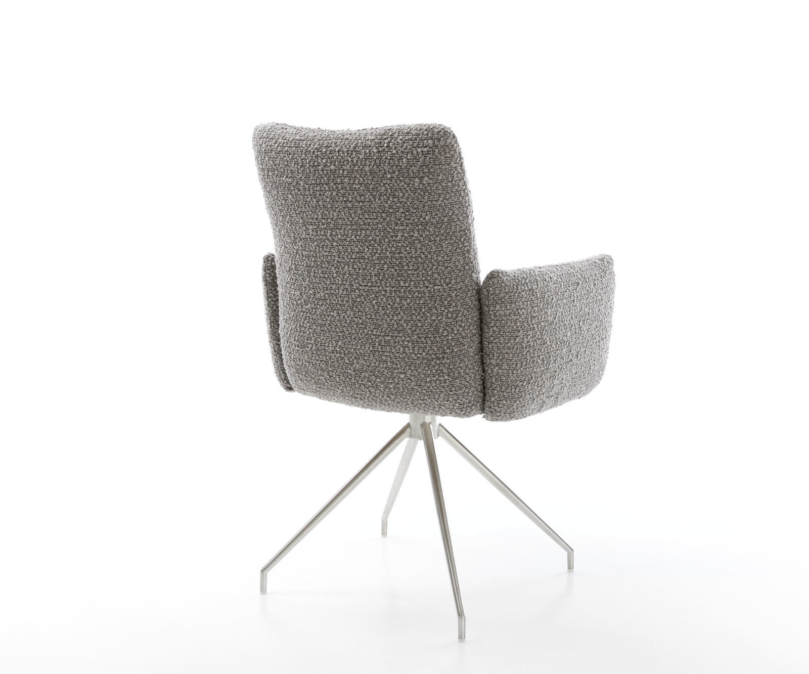 Étkezőszék Jova-Flex karfás bouclé ezüstszürke kúpos rozsdamentes acél kereszt láb 180° forgatható zsákrugós - Image 5