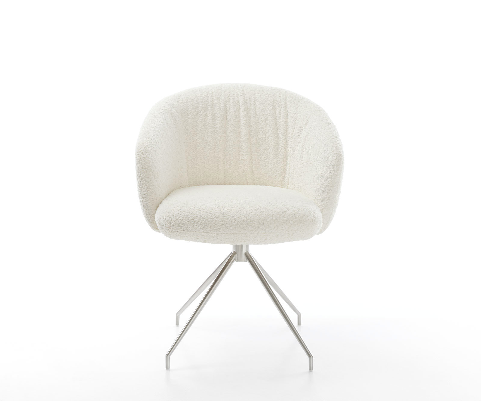 Étkezőszék Caja-Flex karfás bouclé fehér kúpos rozsdamentes acél kereszt láb 180° forgatható zsákrugós - Image 2