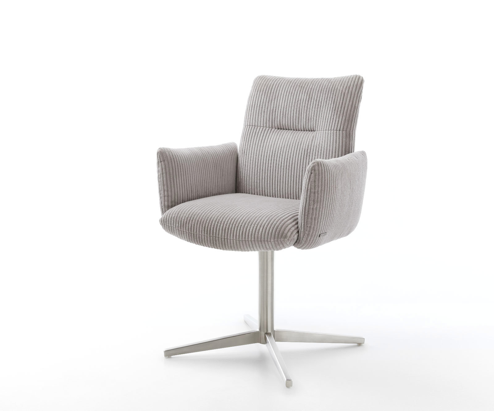 Étkezőszék Jova-Flex karfás kordbársony ezüstszürke rozsdamentes acél láb 360° forgatható zsákrugós